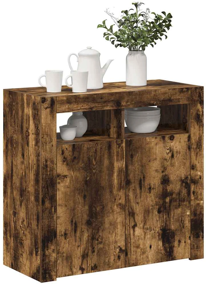 Šoninė spintelė su LED apšvietimu, dūminio ąžuolo, 80x35x75cm