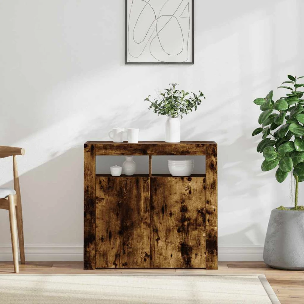 Šoninė spintelė su LED apšvietimu, dūminio ąžuolo, 80x35x75cm