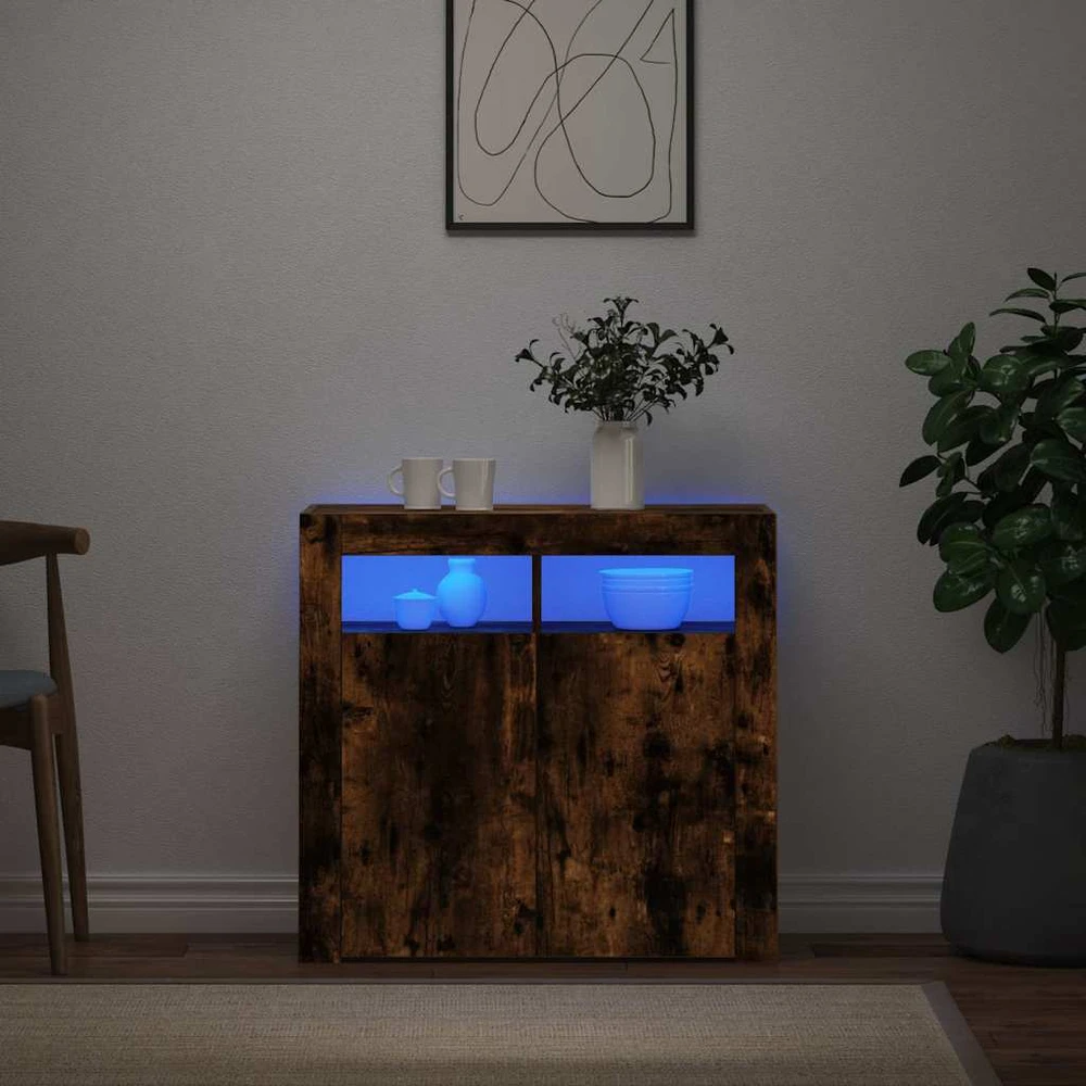 Šoninė spintelė su LED apšvietimu, dūminio ąžuolo, 80x35x75cm