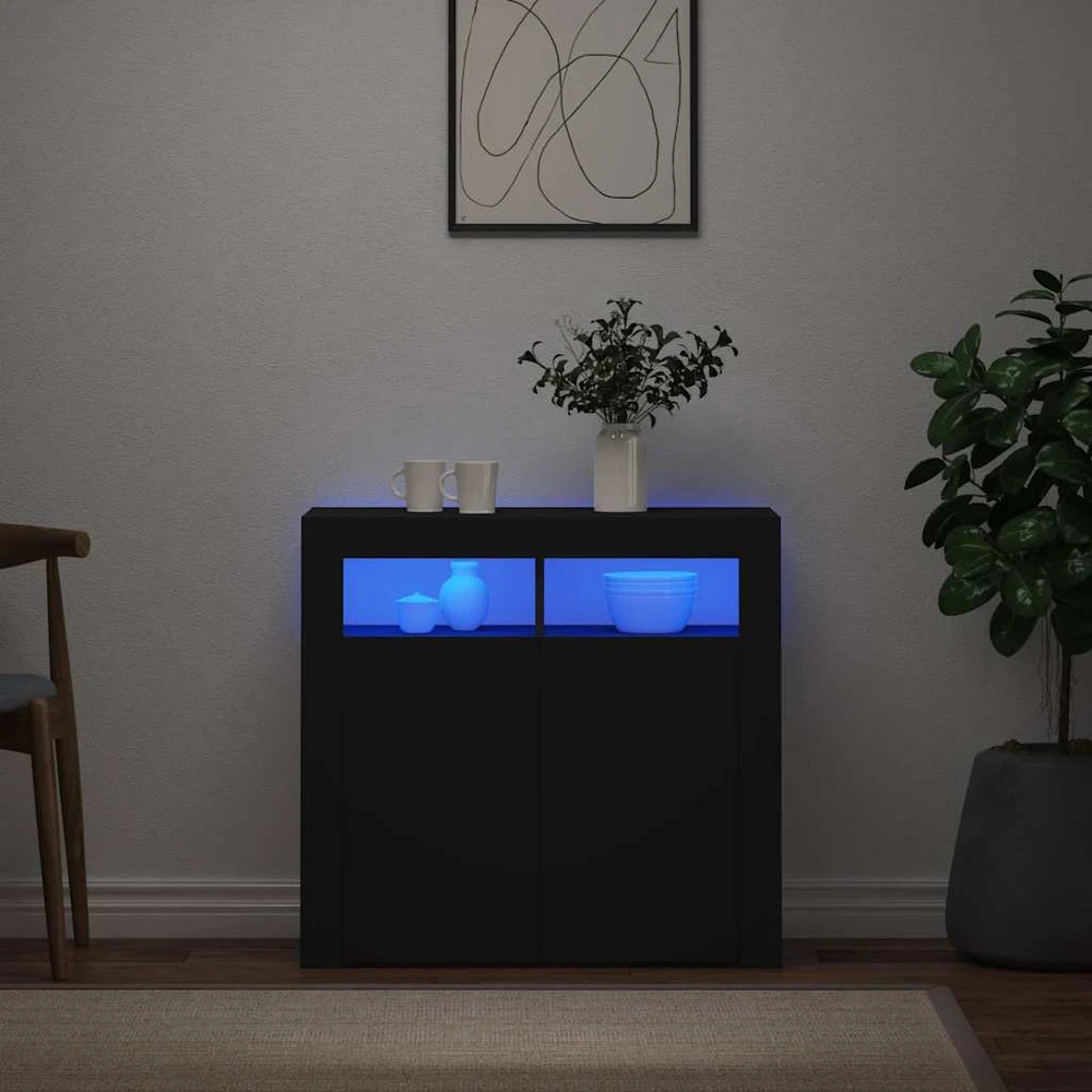 Šoninė spintelė su LED apšvietimu, juodos spalvos, 80x35x75cm