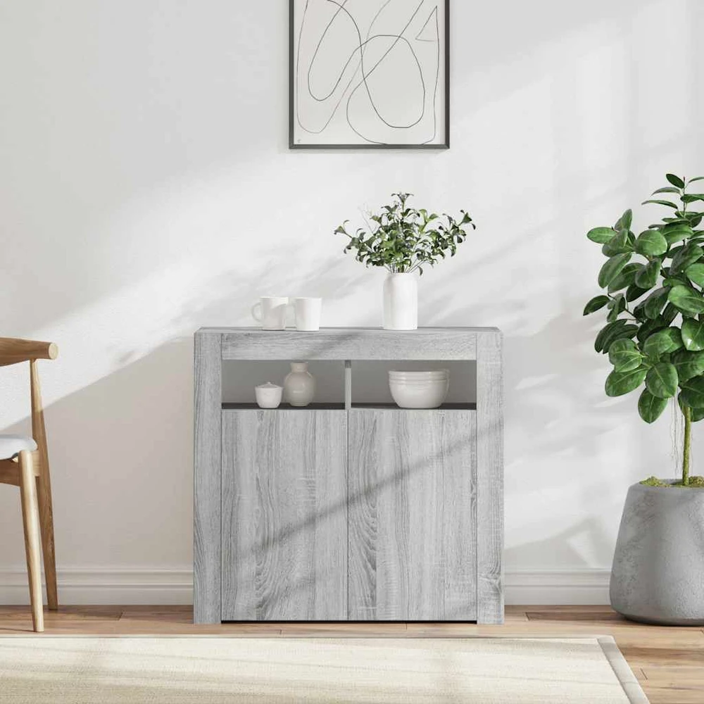 Šoninė spintelė su LED apšvietimu, pilka ąžuolo, 80x35x75cm