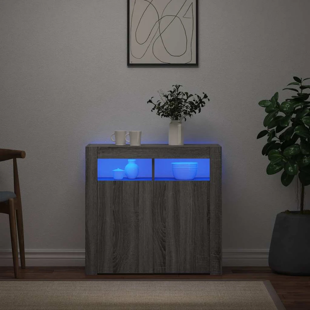 Šoninė spintelė su LED apšvietimu, pilka ąžuolo, 80x35x75cm