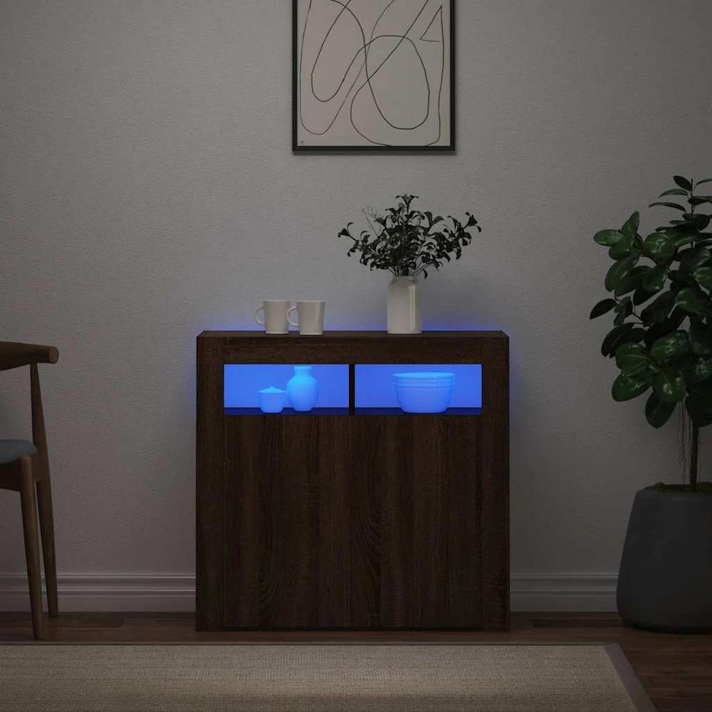Šoninė spintelė su LED apšvietimu, ruda ąžuolo, 80x35x75cm