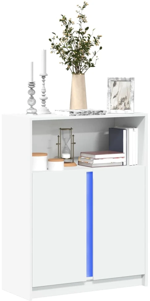 Šoninė spintelė su LED, balta, 77x34x100cm, apdirbta mediena