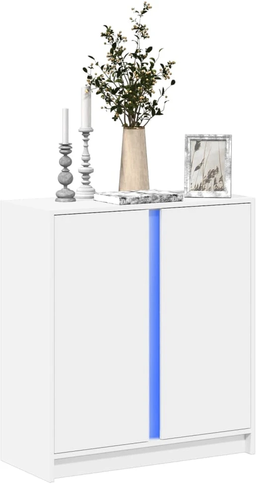 Šoninė spintelė su LED, balta, 77x34x85cm, apdirbta mediena