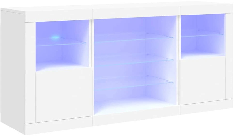Šoninė spintelė su LED lemputėmis, balta, 142,5x37x67cm