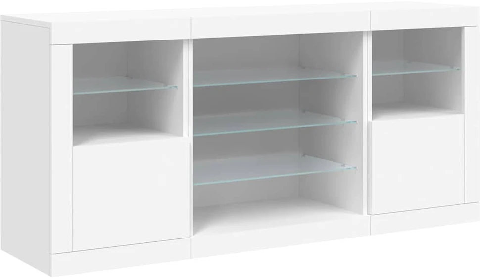 Šoninė spintelė su LED lemputėmis, balta, 142,5x37x67cm