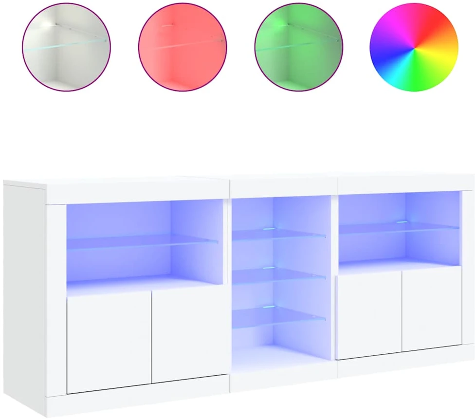 Šoninė spintelė su LED lemputėmis, balta, 181,5x37x67cm