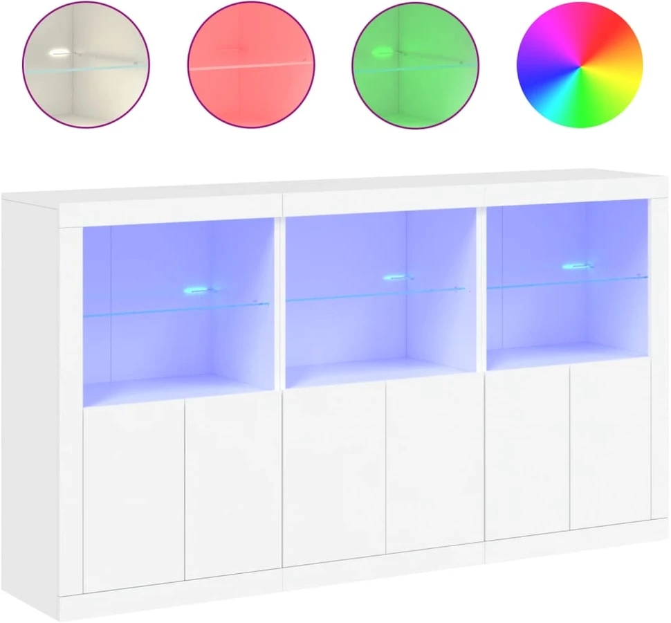 Šoninė spintelė su LED lemputėmis, balta, 181,5x37x100cm