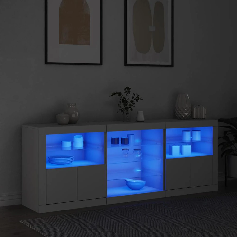 Šoninė spintelė su LED lemputėmis, balta, 181,5x37x67cm