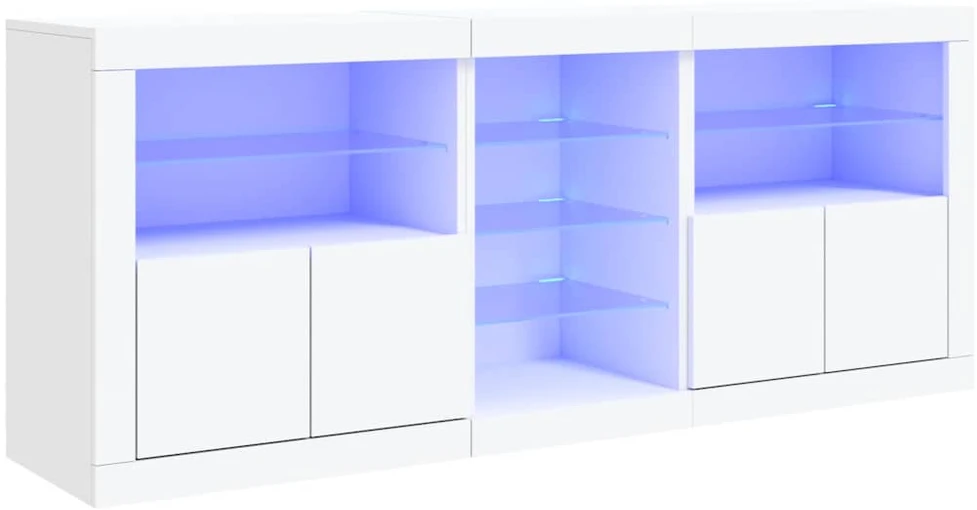 Šoninė spintelė su LED lemputėmis, balta, 181,5x37x67cm