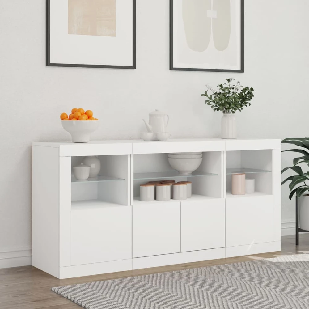 Šoninė spintelė su LED lemputėmis, balta, 142,5x37x67cm