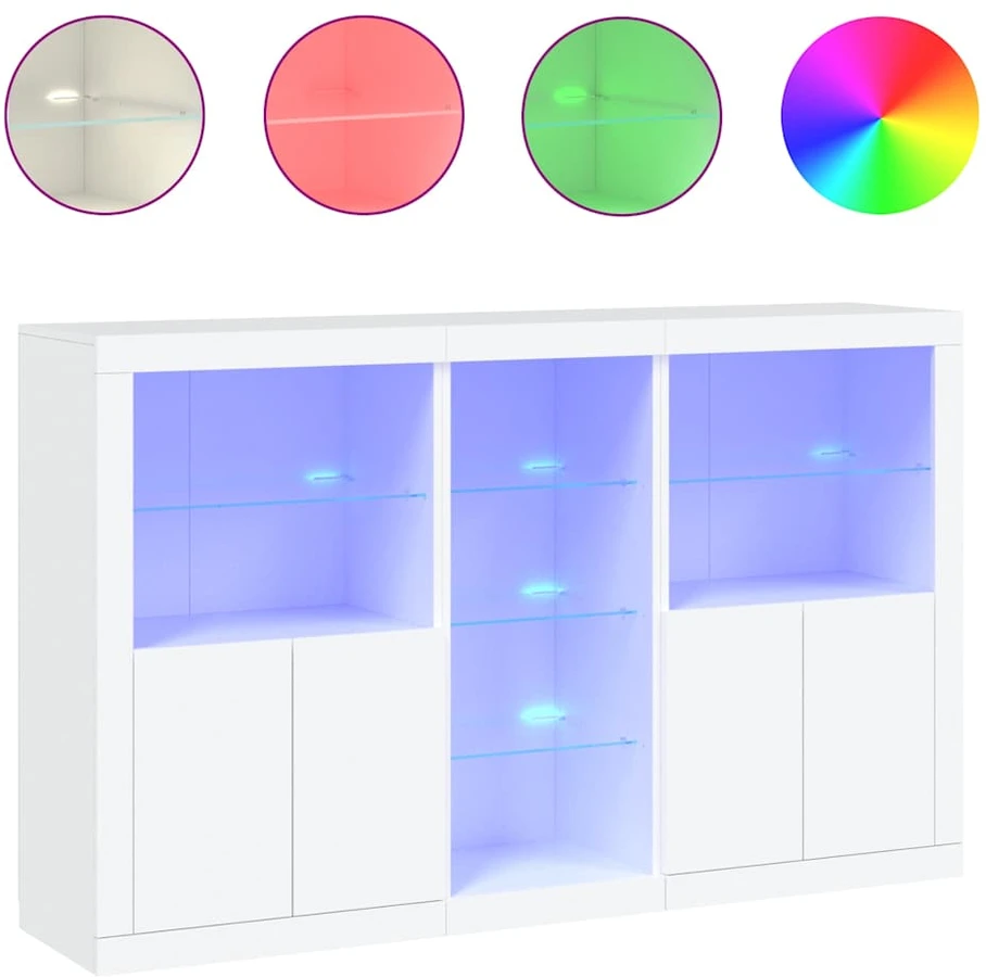 Šoninė spintelė su LED lemputėmis, baltos spalvos, 162x37x100cm
