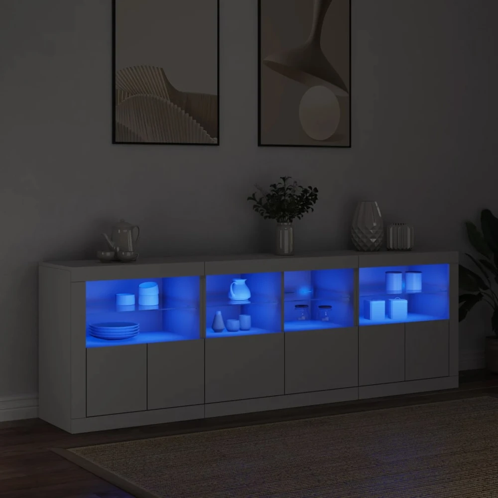 Šoninė spintelė su LED lemputėmis, baltos spalvos, 202x37x67cm