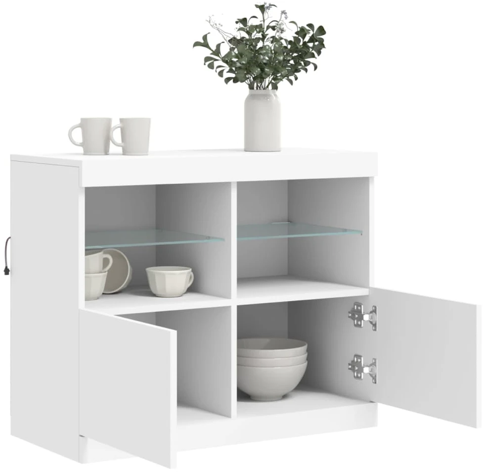 Šoninė spintelė su LED lemputėmis, baltos spalvos, 81x37x67cm
