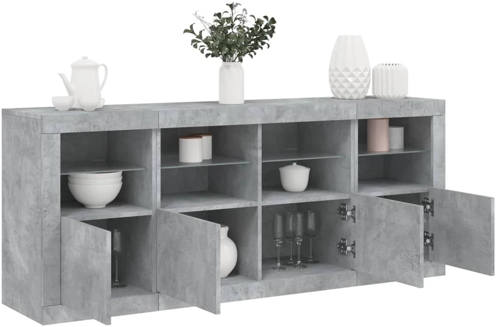 Šoninė spintelė su LED lemputėmis, betono pilka, 163x37x67cm