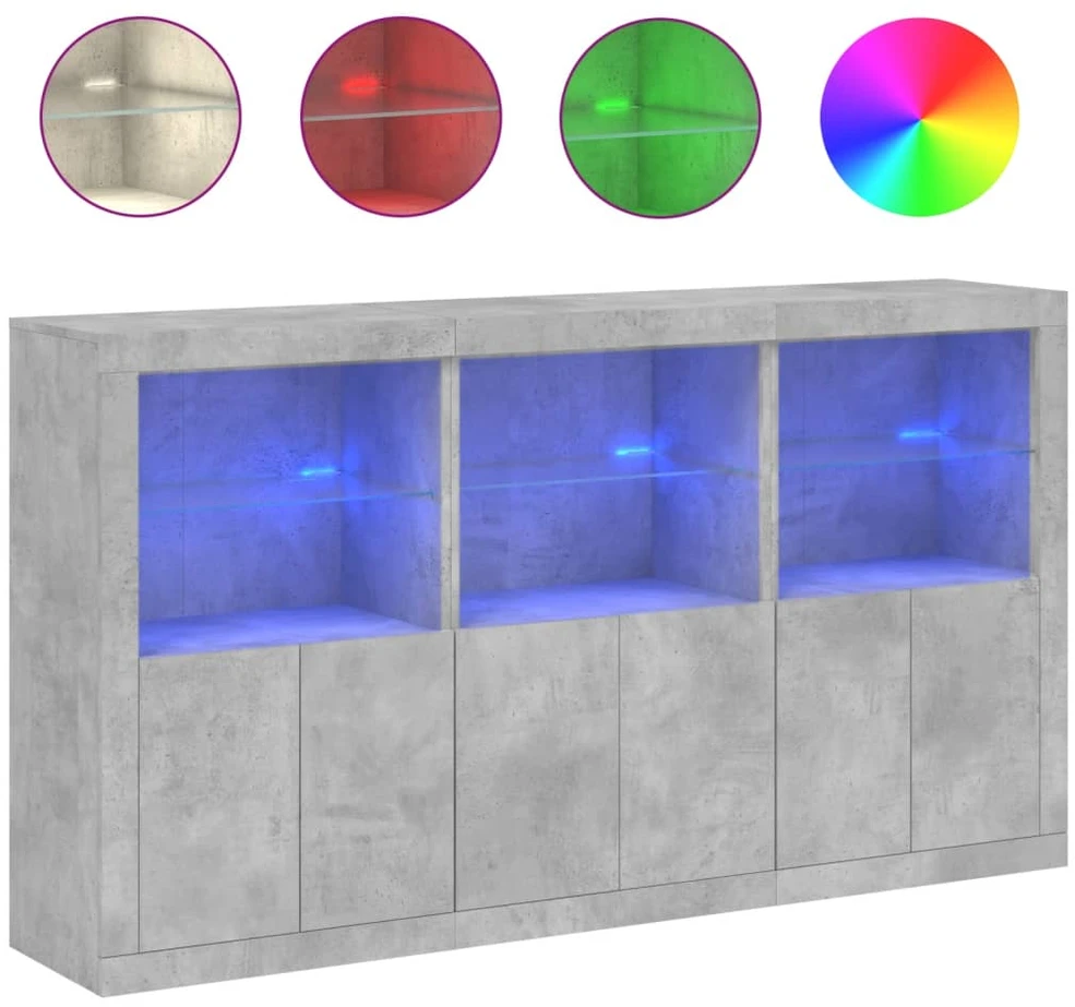 Šoninė spintelė su LED lemputėmis, betono pilka, 181,5x37x100cm