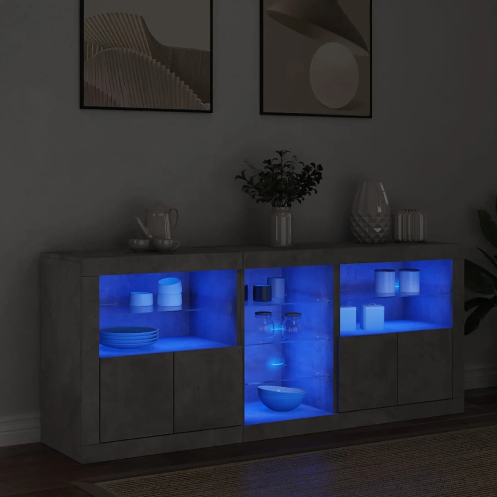 Šoninė spintelė su LED lemputėmis, betono pilka, 162x37x67cm