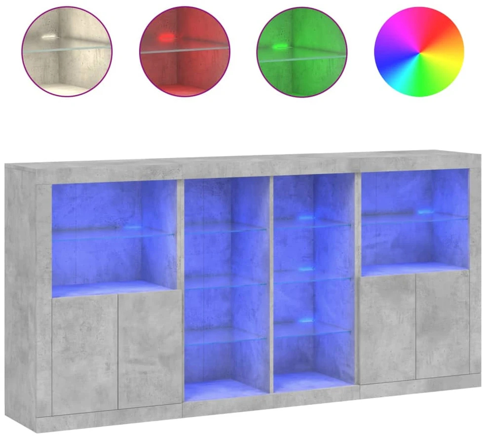 Šoninė spintelė su LED lemputėmis, betono pilka, 202x37x100cm