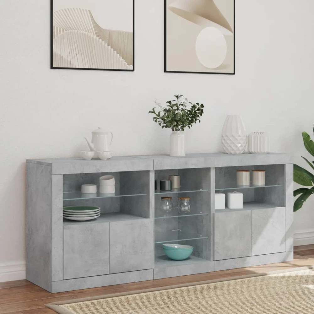 Šoninė spintelė su LED lemputėmis, betono pilka, 162x37x67cm
