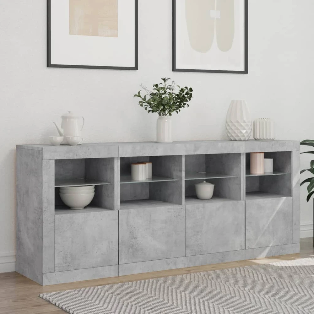 Šoninė spintelė su LED lemputėmis, betono pilka, 163x37x67cm
