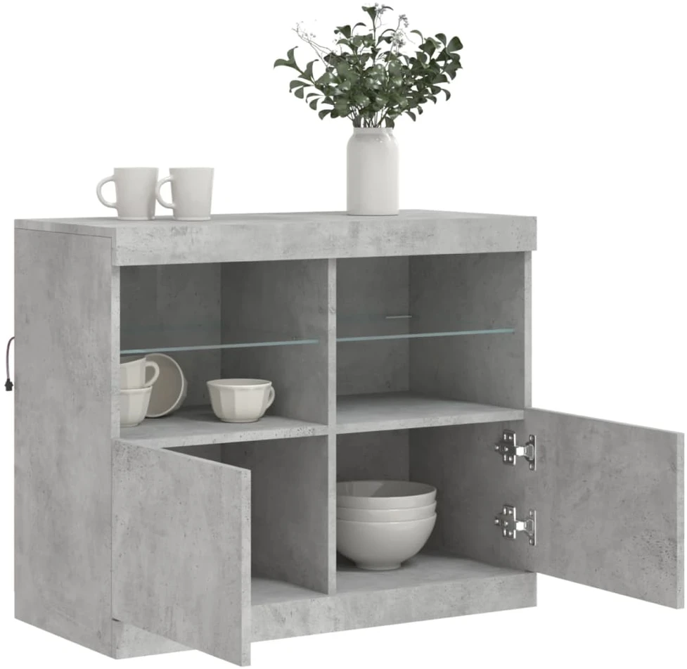 Šoninė spintelė su LED lemputėmis, betono pilka, 81x37x67cm