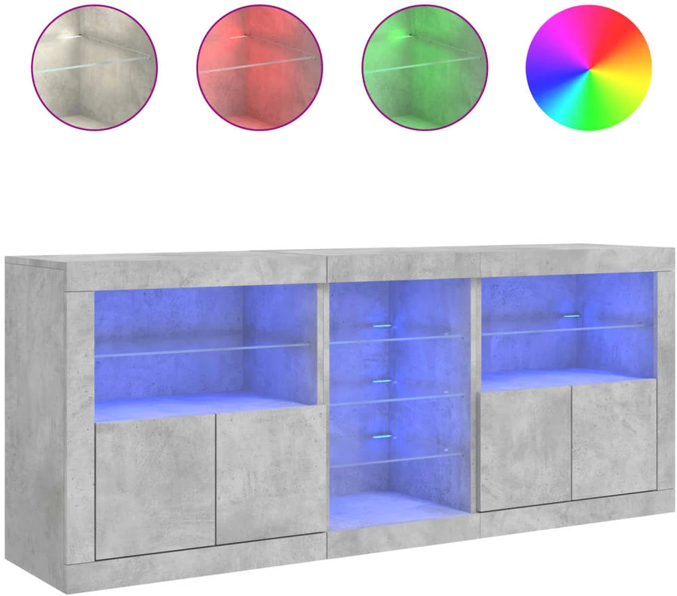 Šoninė spintelė su LED lemputėmis, betono pilka, 162x37x67cm