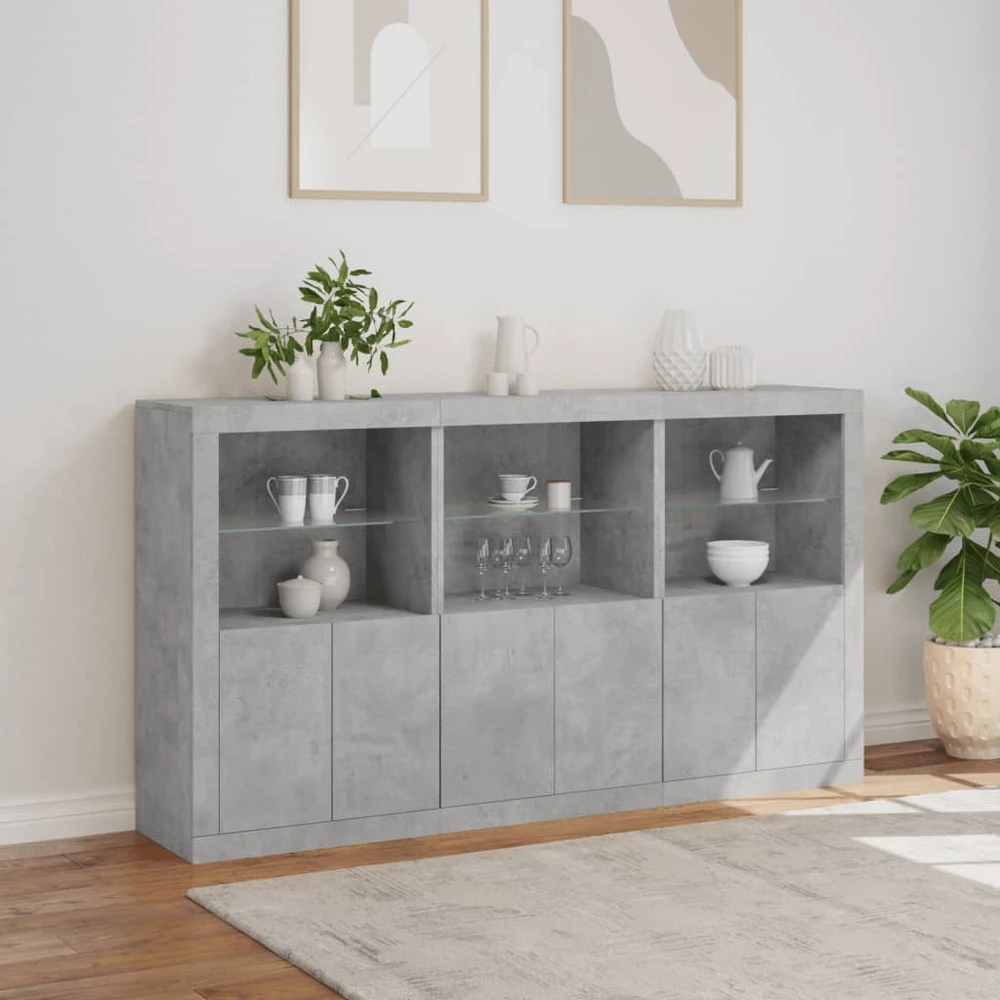 Šoninė spintelė su LED lemputėmis, betono pilka, 181,5x37x100cm