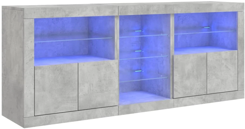 Šoninė spintelė su LED lemputėmis, betono pilka, 162x37x67cm