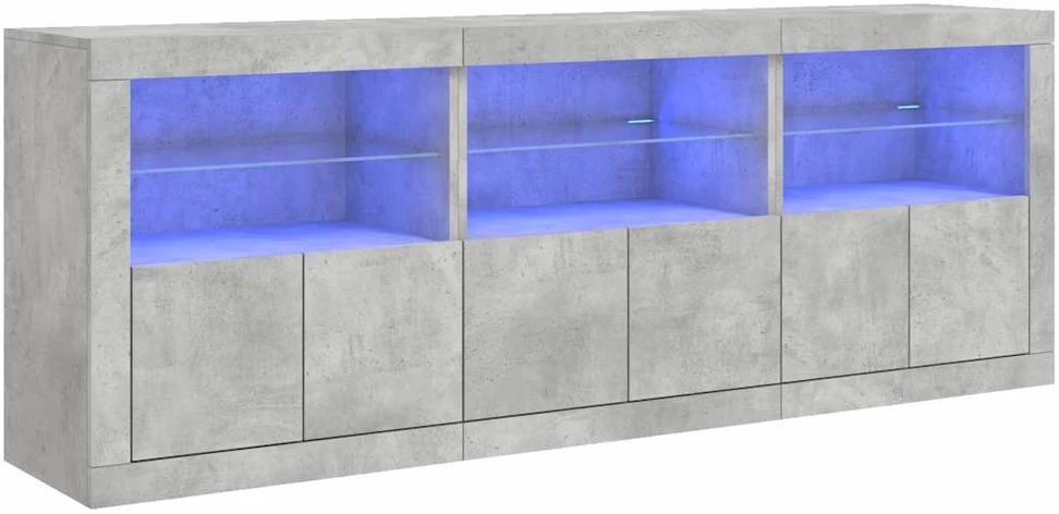 Šoninė spintelė su LED lemputėmis, betono pilka, 181,5x37x67cm