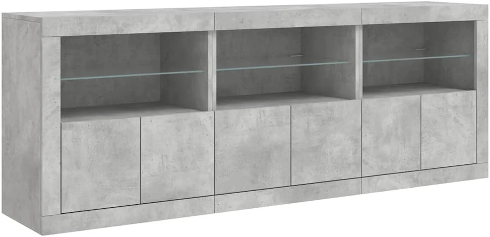 Šoninė spintelė su LED lemputėmis, betono pilka, 181,5x37x67cm