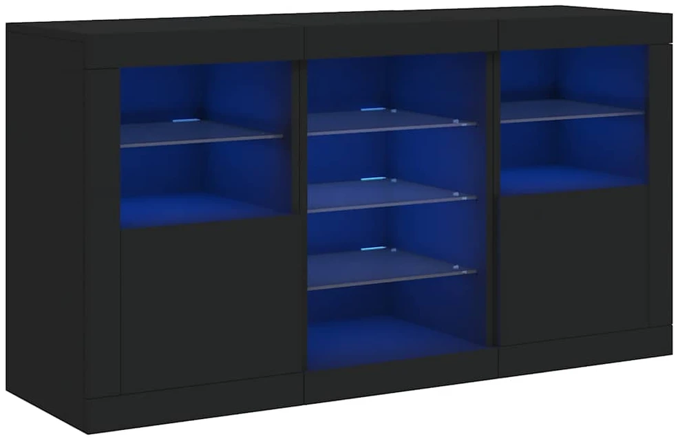 Šoninė spintelė su LED lemputėmis, juodos spalvos, 123x37x67cm