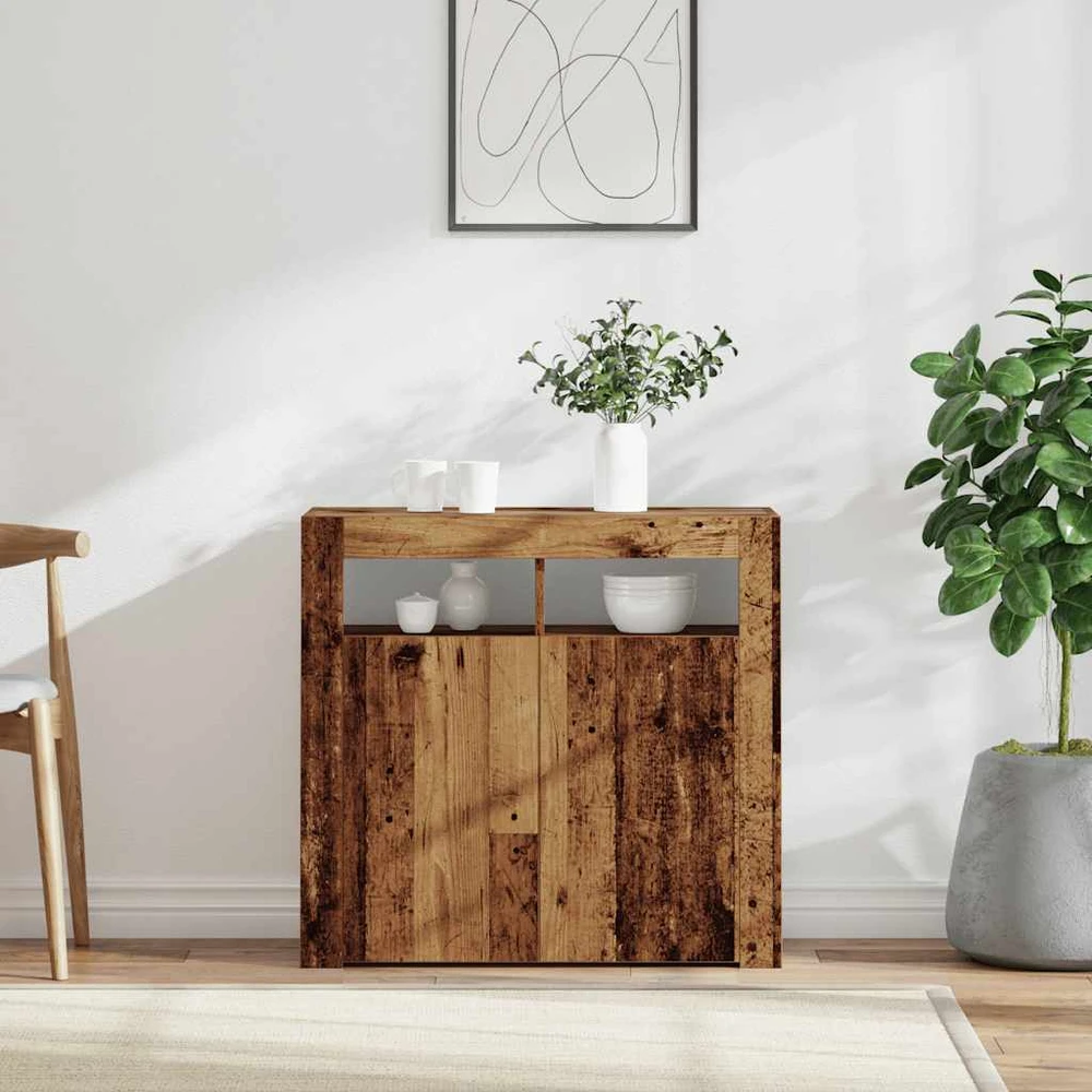 Šoninė spintelė su LED, medienos, 80x35x75cm, apdirbta mediena
