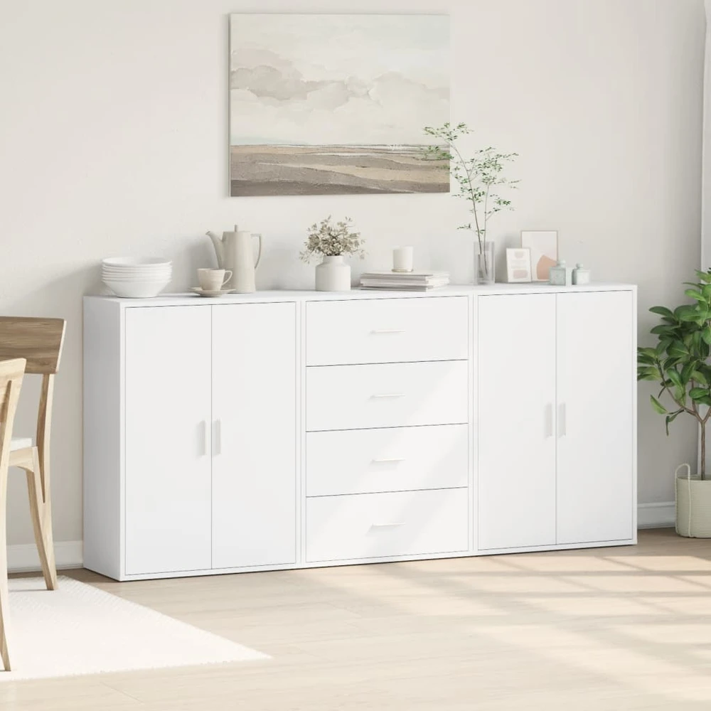 Šoninės spintelės, 3vnt., baltos, 60x31x84cm, apdirbta mediena