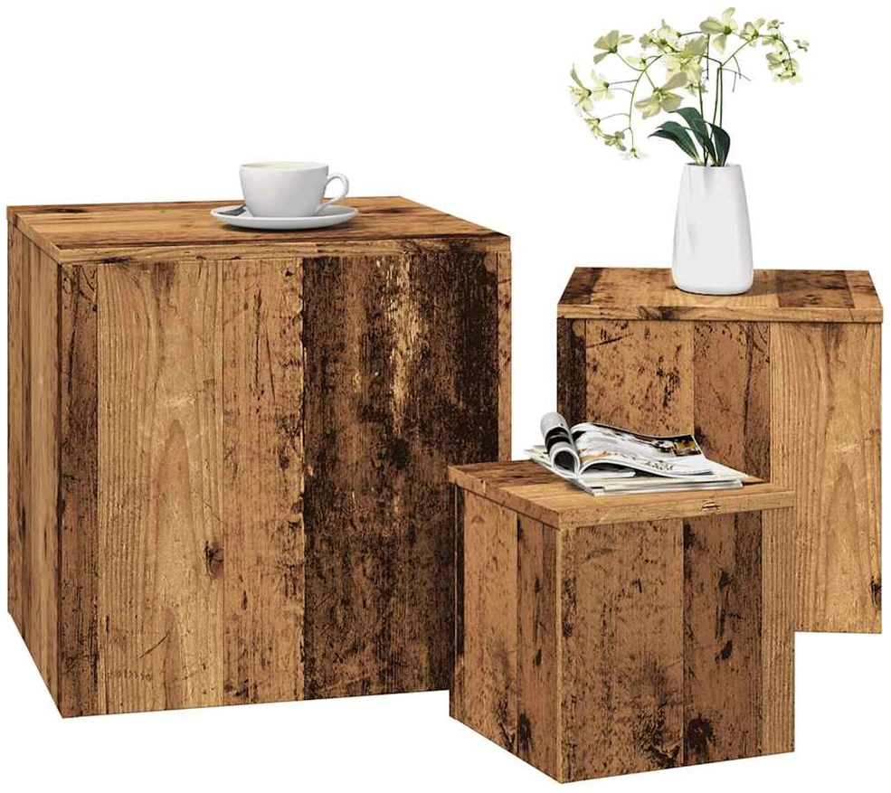 šoniniai staliukai 3 vnt Old Wood Engineered Wood