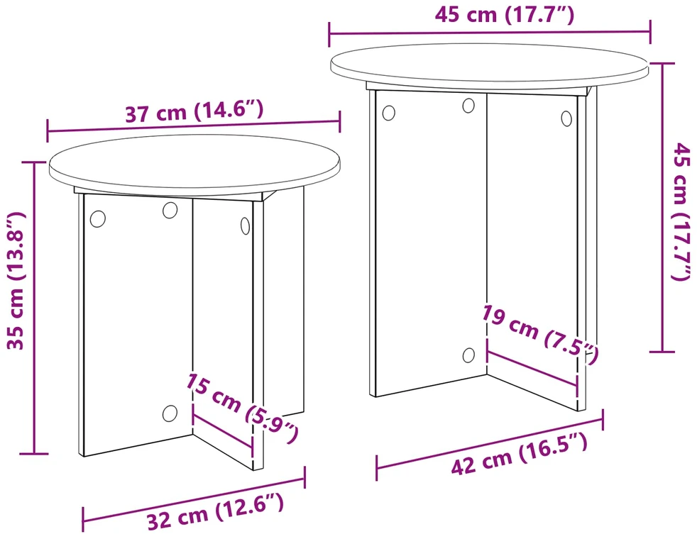 Šoninių staliukų komplektas 2 pcs Rūkytas Ąžuolas