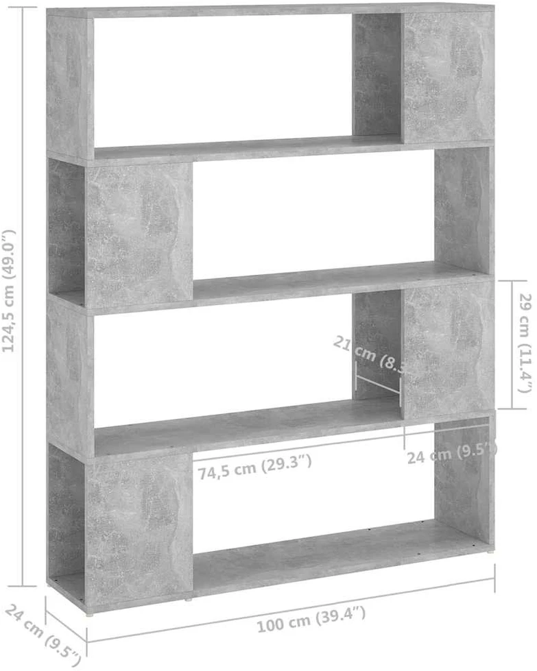 Spintelė knygoms/kambario pertvara, betono pilka, 100x24x124cm