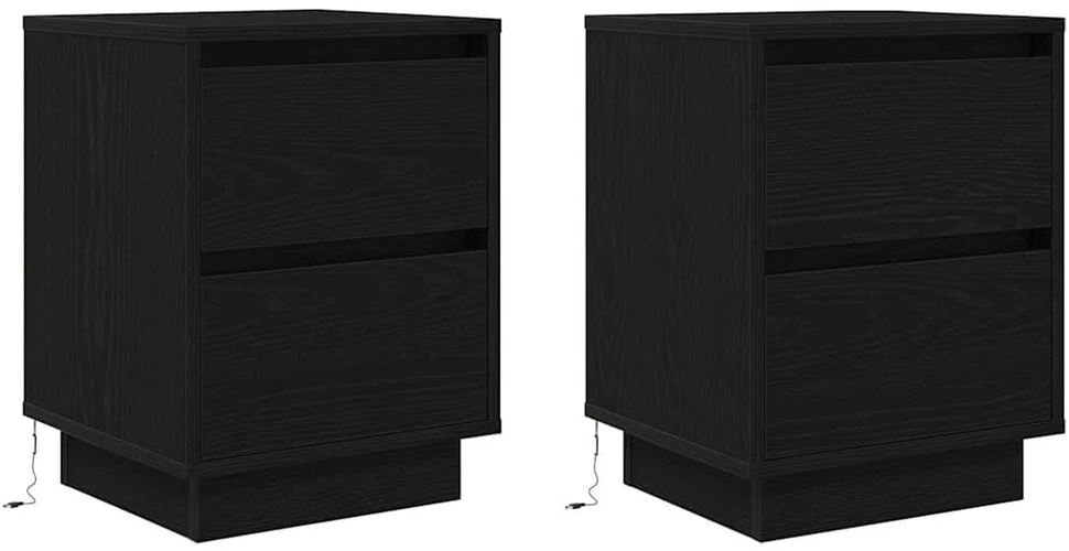 Spintelės prie lovos su LED lemputėmis 2 vnt Juodos 38x34x50 cm