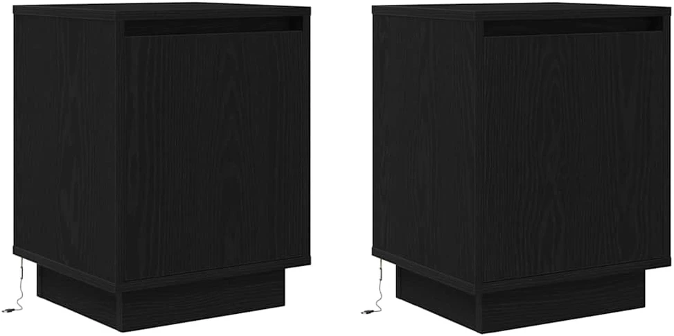 Spintelės prie lovos su LED lemputėmis 2 vnt Juodos 38x34x50 cm