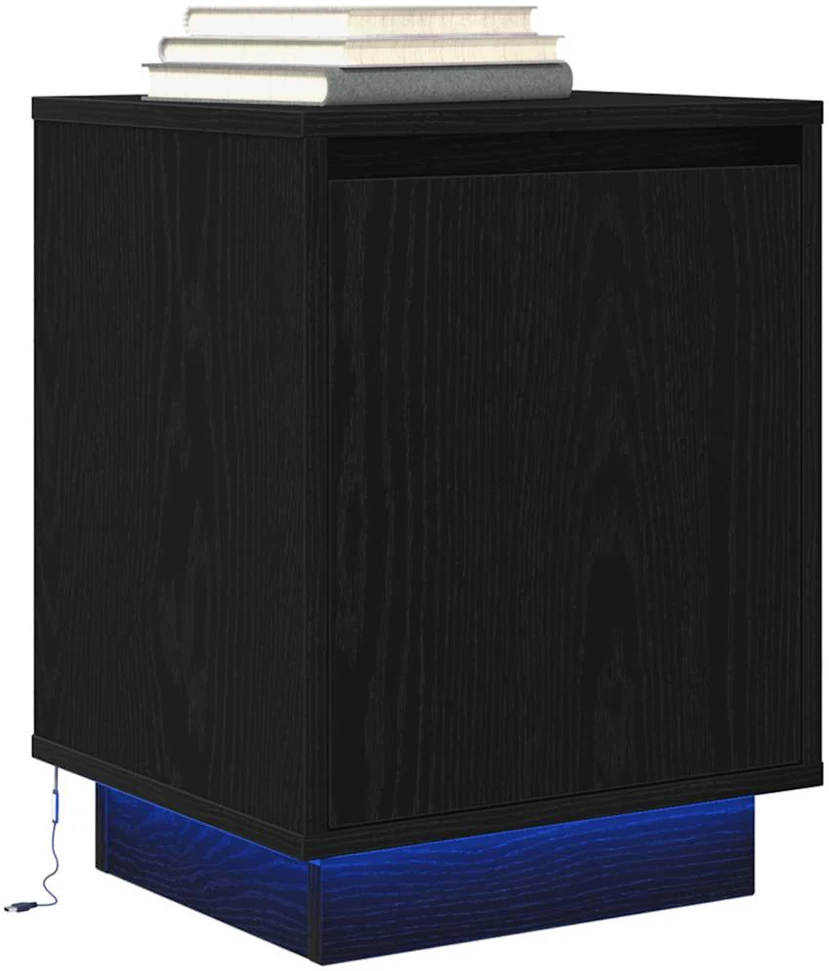 Spintelės prie lovos su LED lemputėmis 2 vnt Juodos 38x34x50 cm
