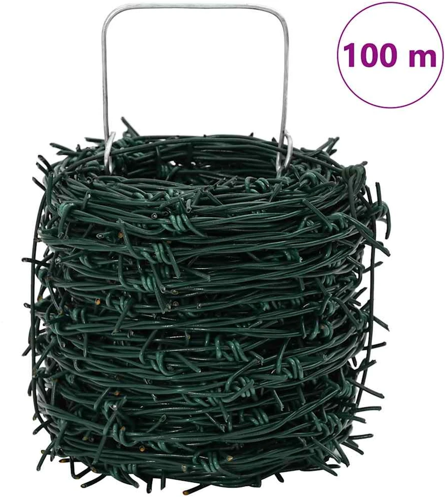 Spygliuotos vielos ritinys, žalios spalvos, 100m