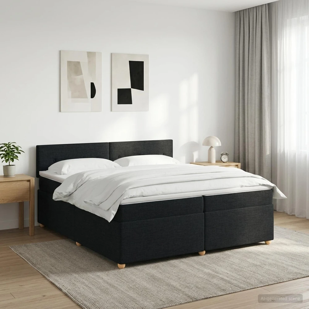 Spyruoklinė lova su čiužiniu Juoda 200 x 200 cm Audinys