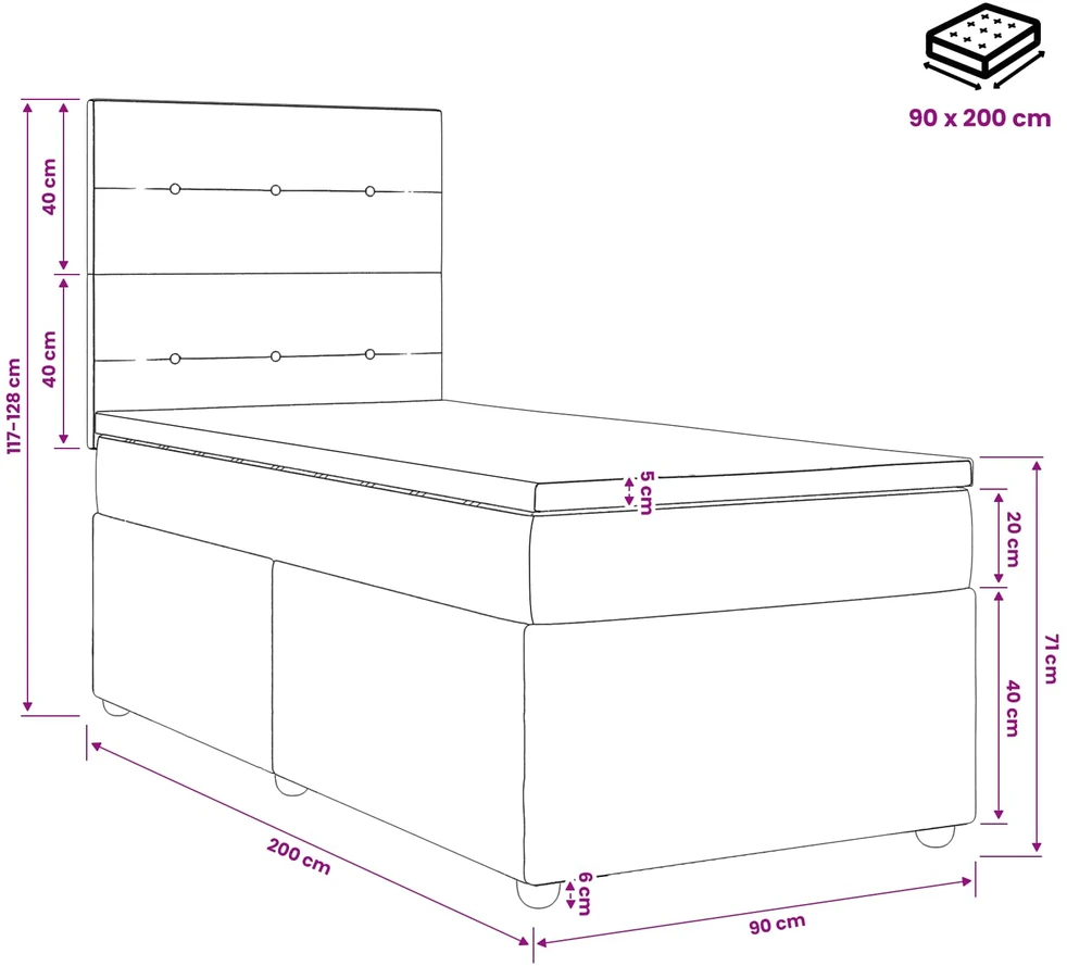 Spyruoklinė lova su čiužiniu Juoda 90 x 200 cm Audinys