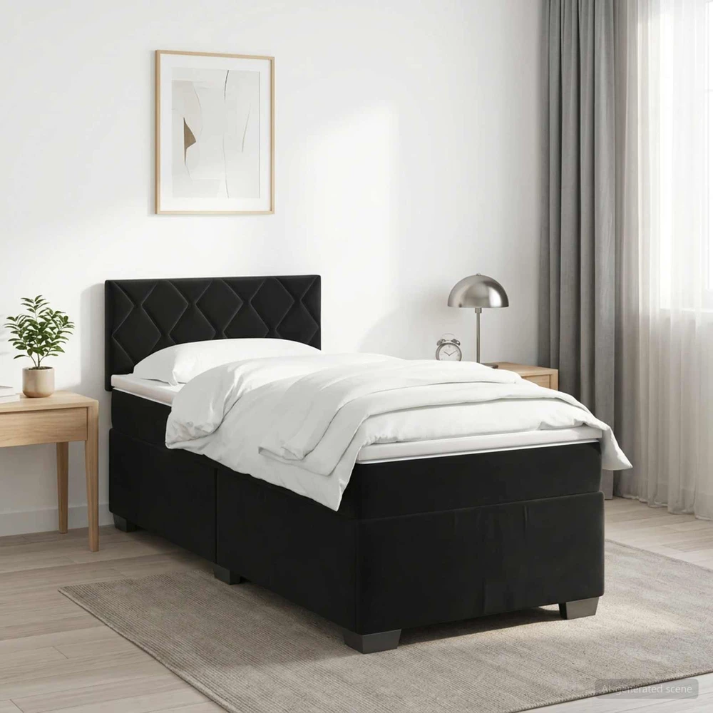 Spyruoklinė lova su čiužiniu Juoda 90 x 200 cm Aksomas
