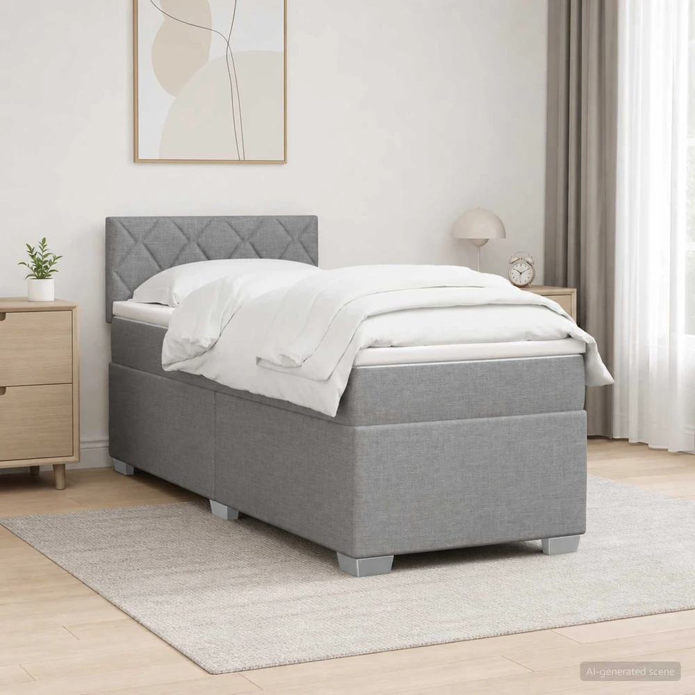 Spyruoklinė lova su čiužiniu Šviesiai pilka 80 x 200 cm Audinys