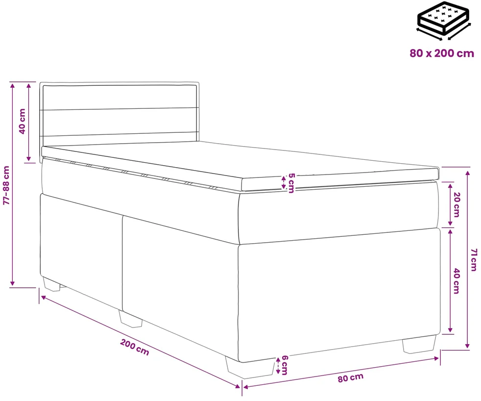 Spyruoklinė lova su čiužiniu Šviesiai pilka 80 x 200 cm Audinys