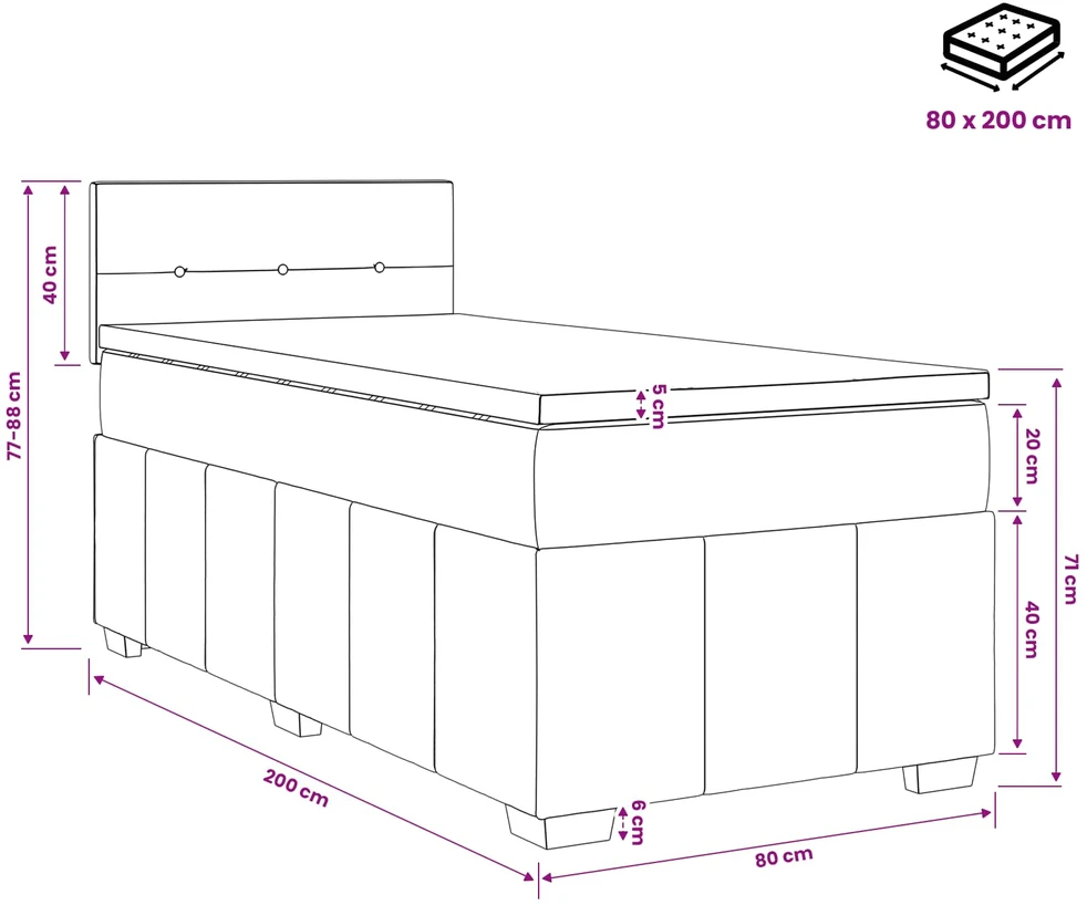 Spyruoklinė lova su čiužiniu Tamsiai pilka 80 x 200 cm Audinys
