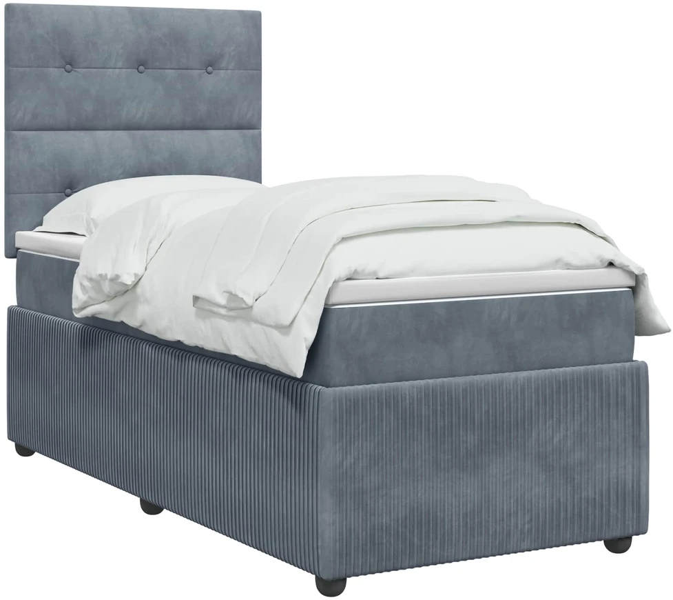 Spyruoklinė lova su čiužiniu Tamsiai pilka 90 x 200 cm Aksomas