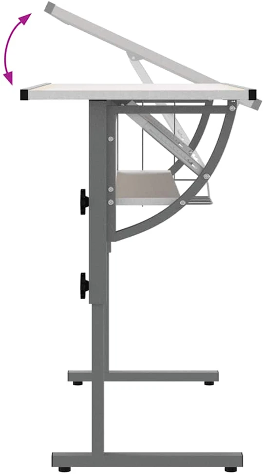 Stalas, baltas/pilkas, 110x53x(58–87)cm, mediena/plienas