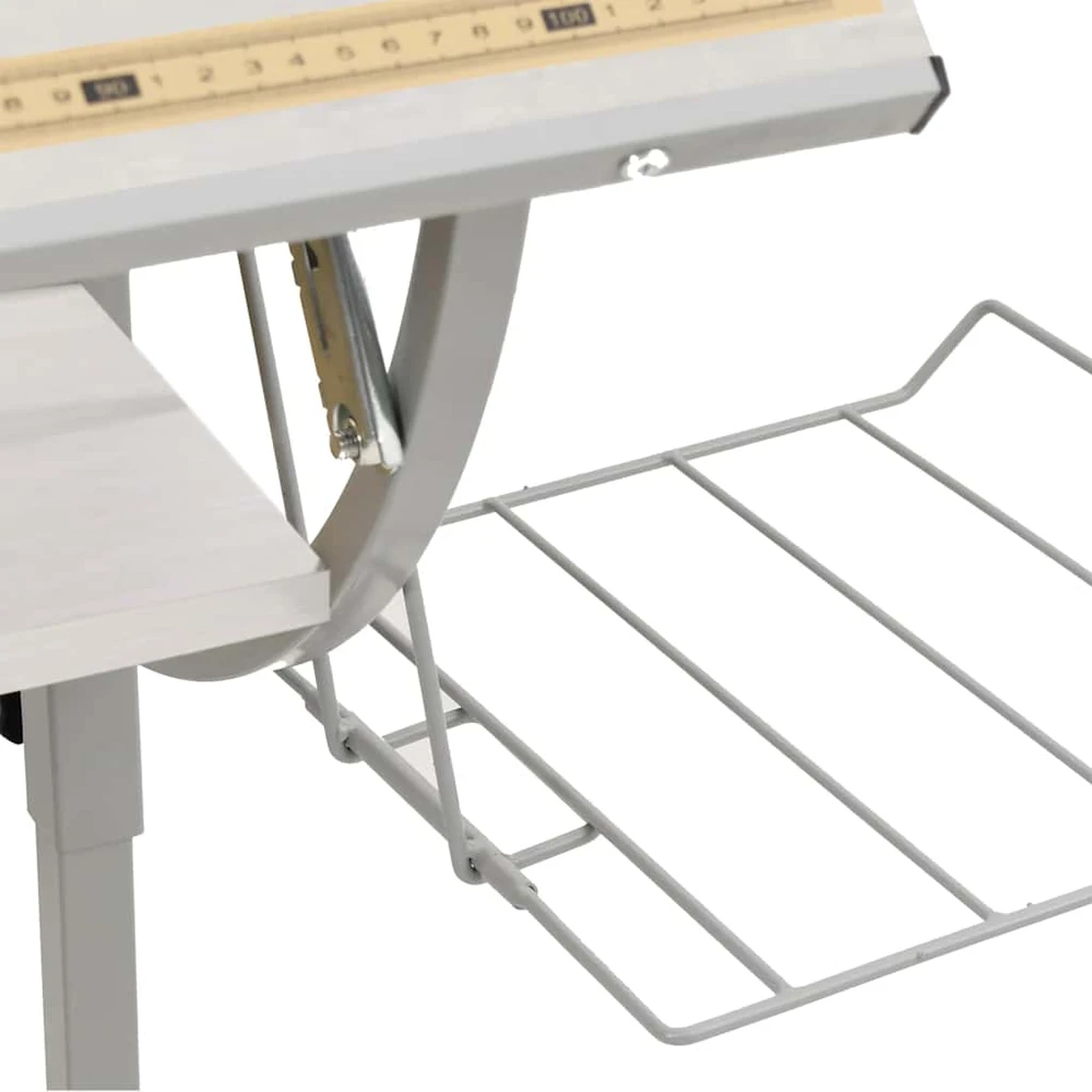 Stalas, baltas/pilkas, 110x53x(58–87)cm, mediena/plienas